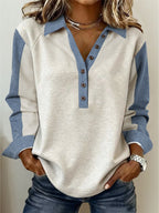 Color Block Long Sleeve Top with Button Detailing