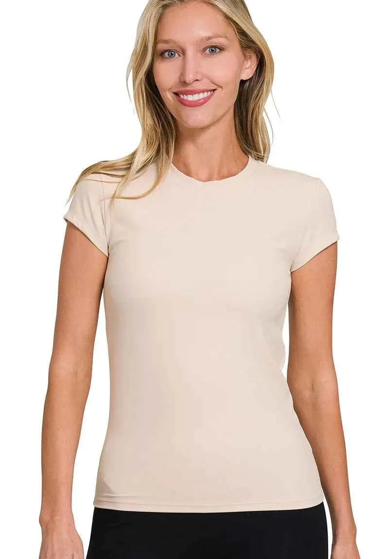 Zenana Interlock Women T-shirt Sand Beige Short Sleeve Basic Top SAND BEIGE ca1ec18d47a746528a7d62cd09f77ed3-Max-Origin Trendsi