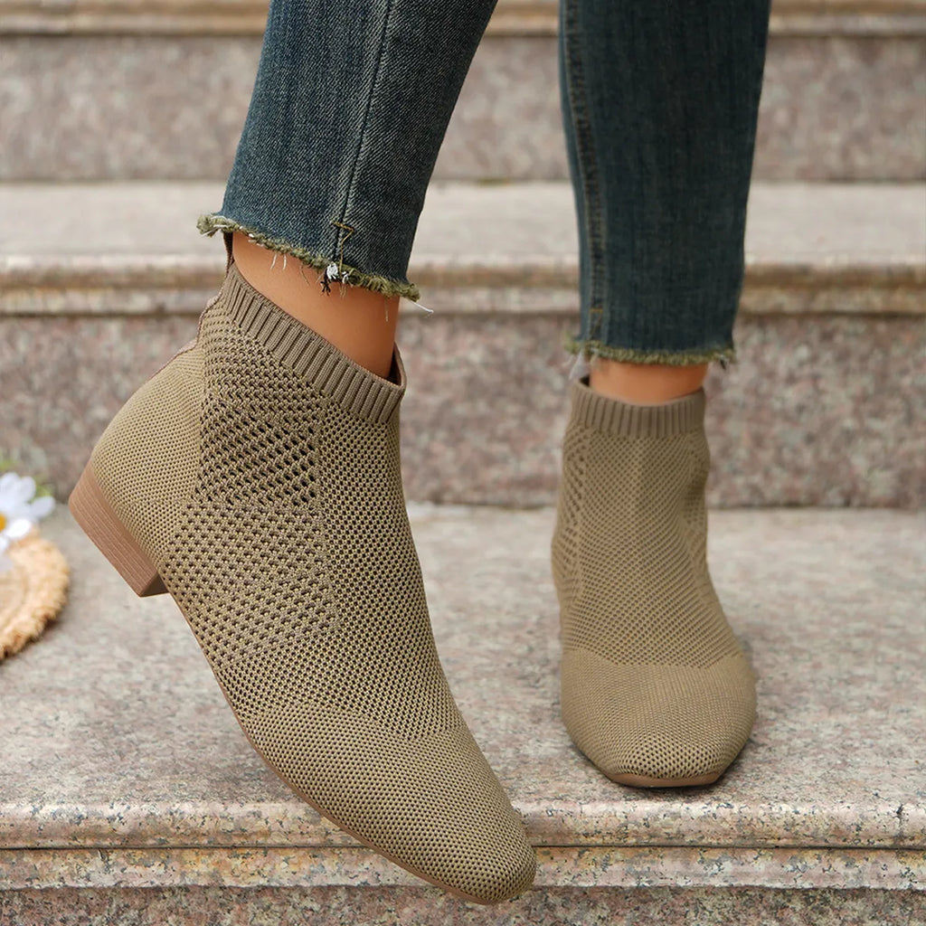 Women's Ankle Boots Mesh Knit Stretch Comfort Fit Mid Heels ca26e0aff8974294b0aaf6a0b31b3afb-Max-Origin Trendsi