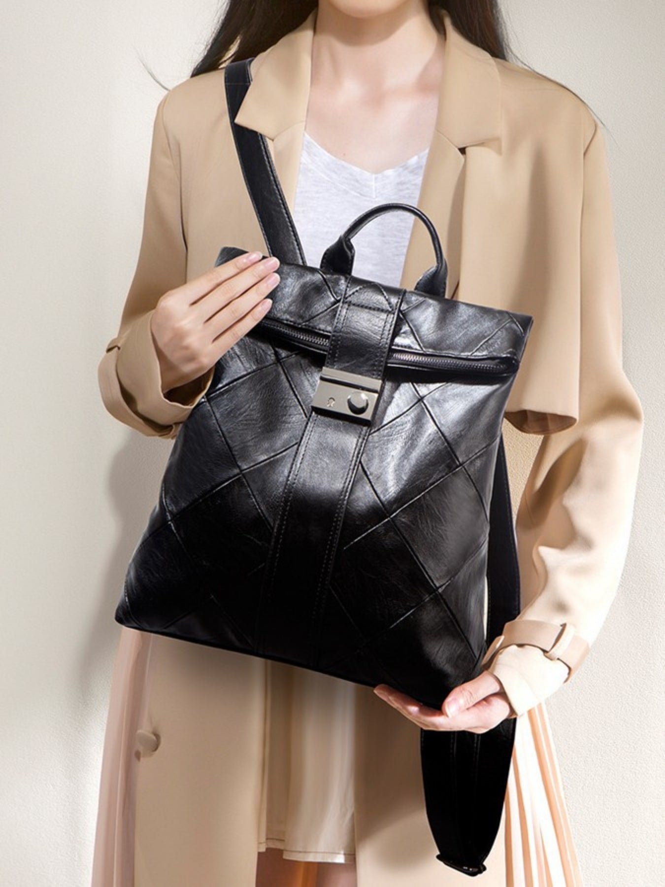 Quilted Leather Backpack Bag