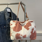 Furry Tote Handbag Large Cow Print Women Zipper Shoulder Bags ca492ad2-b929-468c-bfef-6339b99150c0-Max Trendsi