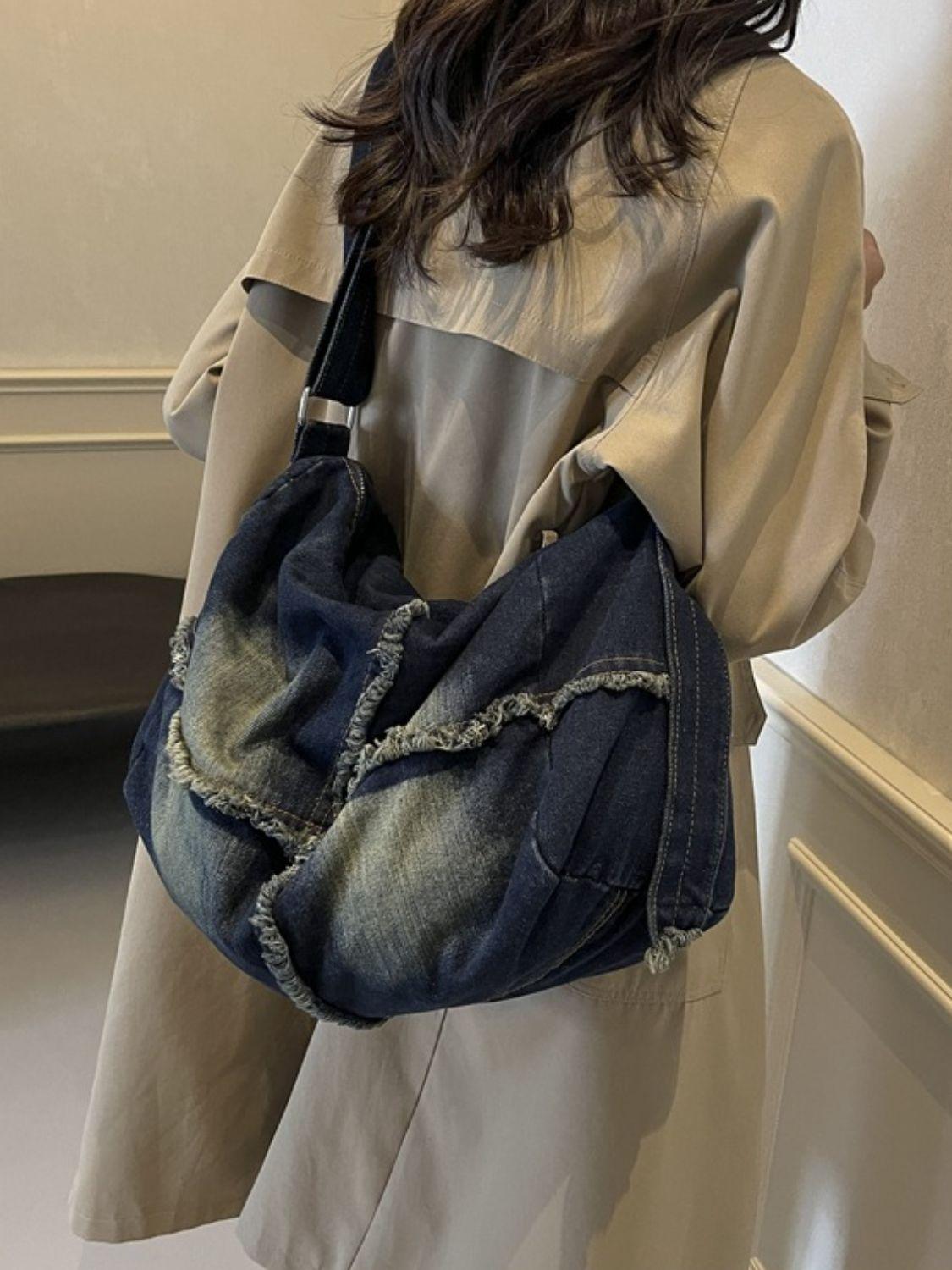 Denim Shoulder Bags Raw Hem Gradient Crossbody Bag