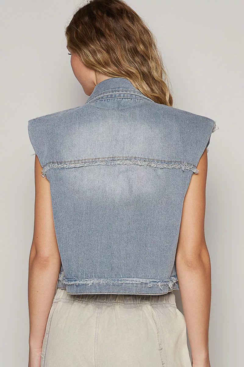 POL Denim Vest Assymetrical Front Closure Raw Hem Womens Outwear ca7a5667-81ac-4c08-93c3-5d14014a2fb2-Max-Origin Trendsi