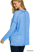 Zenana Womens Blouse Ocean Blue Soft Melange Hacci Exposed Seam Hi-low Tee ca866739ee28476e9d7b8463a2a7364a-Max-Origin Trendsi