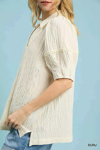 Umgee Blouse Ecru Textured Puff Short Sleeve Top ca89e572-c435-4242-9d4b-4d61634c528f-Max-Origin Trendsi