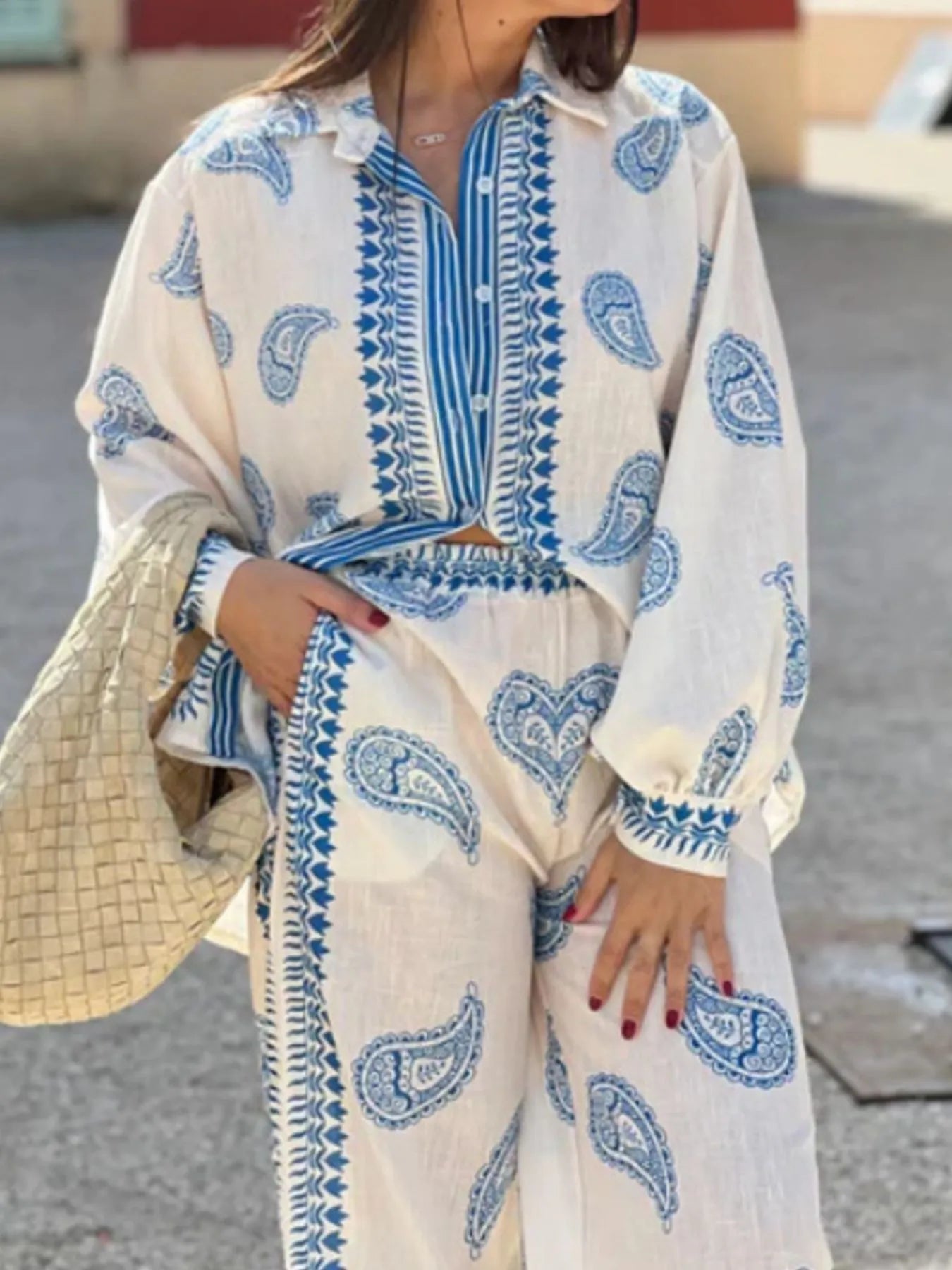 Women's Outfit Set Shirt Paisley Printed Light Blue Button Up and Pants ca8c9f75-98b7-4ac7-aa61-7e0d6eb62e92-Max-Origin Trendsi