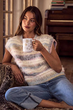 SO ME Cozy Sweater Top Womens Multi Color Stripe Soft Fuzzy Short Sleeve ca9577c055854e10babae44e34881668-Max-Origin Trendsi