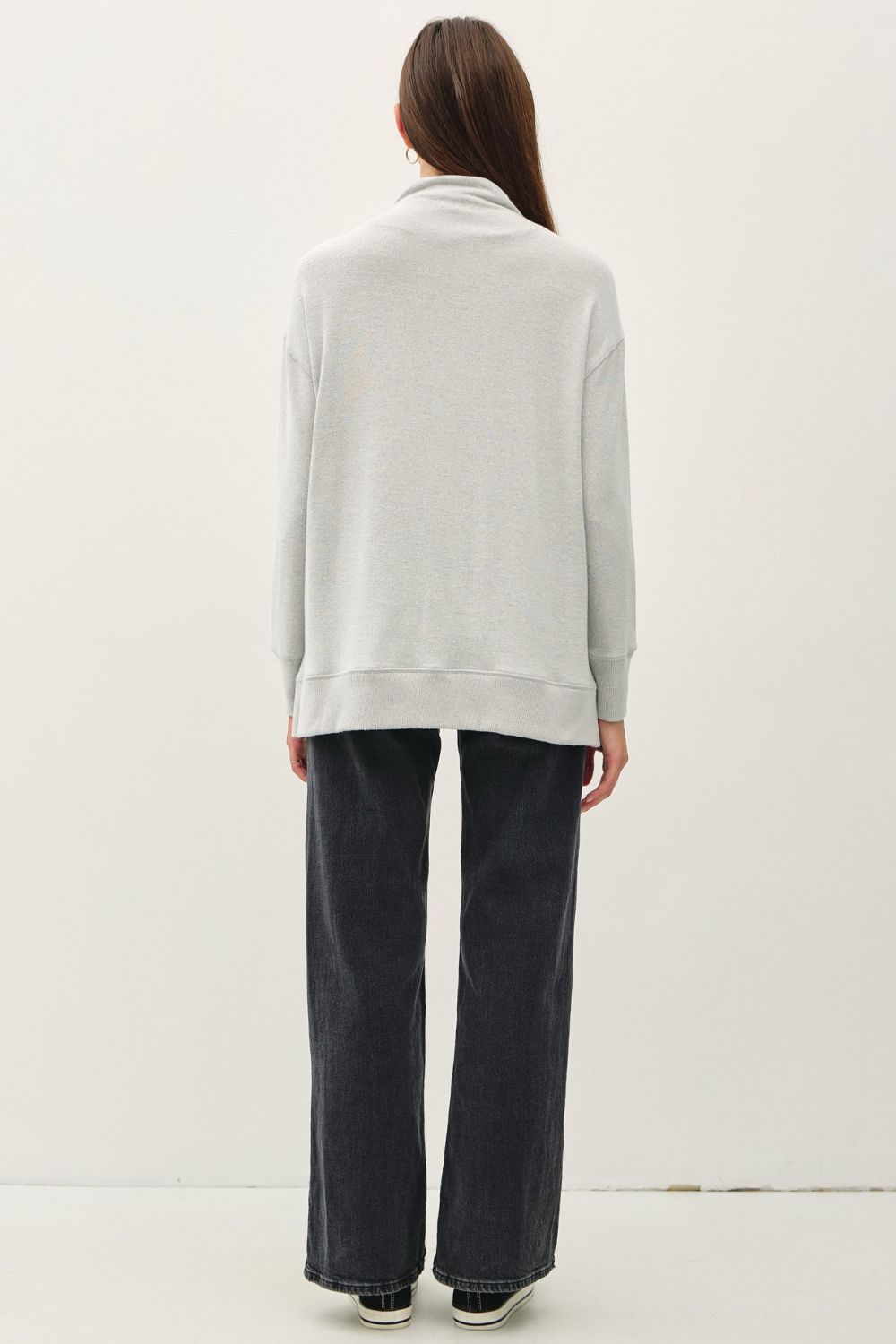 Be Cool Tunic Top Light Gray Women Side Slit Mock Neck Long Sleeve Basic Style caa2cbc1-13b0-4a3e-8db3-3836a91987a9-Max Trendsi