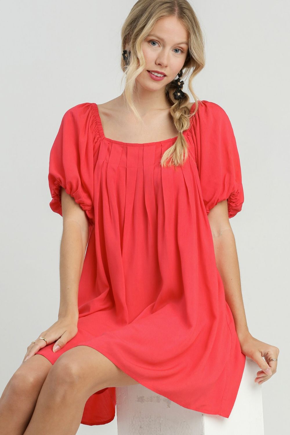 Umgee Mini Dress Red Ruffle Squared Neck Puff Short Sleeve Red caaf841e-fbbf-4593-979d-d2d845fe8ad3-Max Trendsi