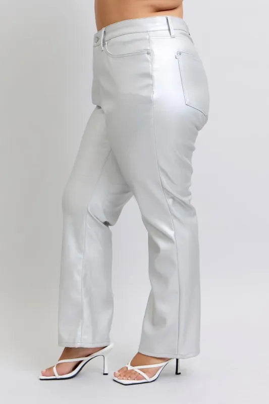 Judy Blue Silver Faux Leather Pants High Waist Straight cab8fc74-99a8-4ee6-99b0-738a9ed9e255-Max-Origin Trendsi