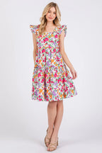 Mittoshop Mini Dress Ruffled Floral Ivory Flower Print Ruffle Shoulder A-line caba36b1286e480db71878aad18006fb-Max-Origin Trendsi