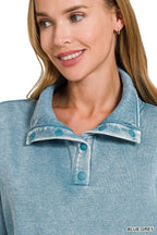 Zenana Women's Sweatshirt Fleece Blue Gray Washed High Neck Kangaroo Pocket cabc8bfd92a84e8c9ebb31b179a96a8d-Max-Origin Trendsi