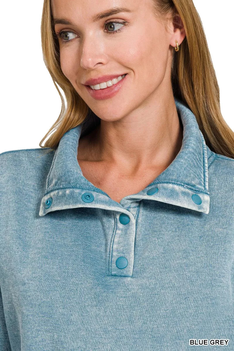 Zenana Women's Sweatshirt Fleece Blue Gray Washed High Neck Kangaroo Pocket cabc8bfd92a84e8c9ebb31b179a96a8d-Max-Origin Trendsi