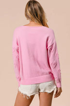 BiBi Women's Knit Top Pink Valentines Heart Pompom V Neck cacca8250b604e9b9e79355448116bfc-Max-Origin Trendsi