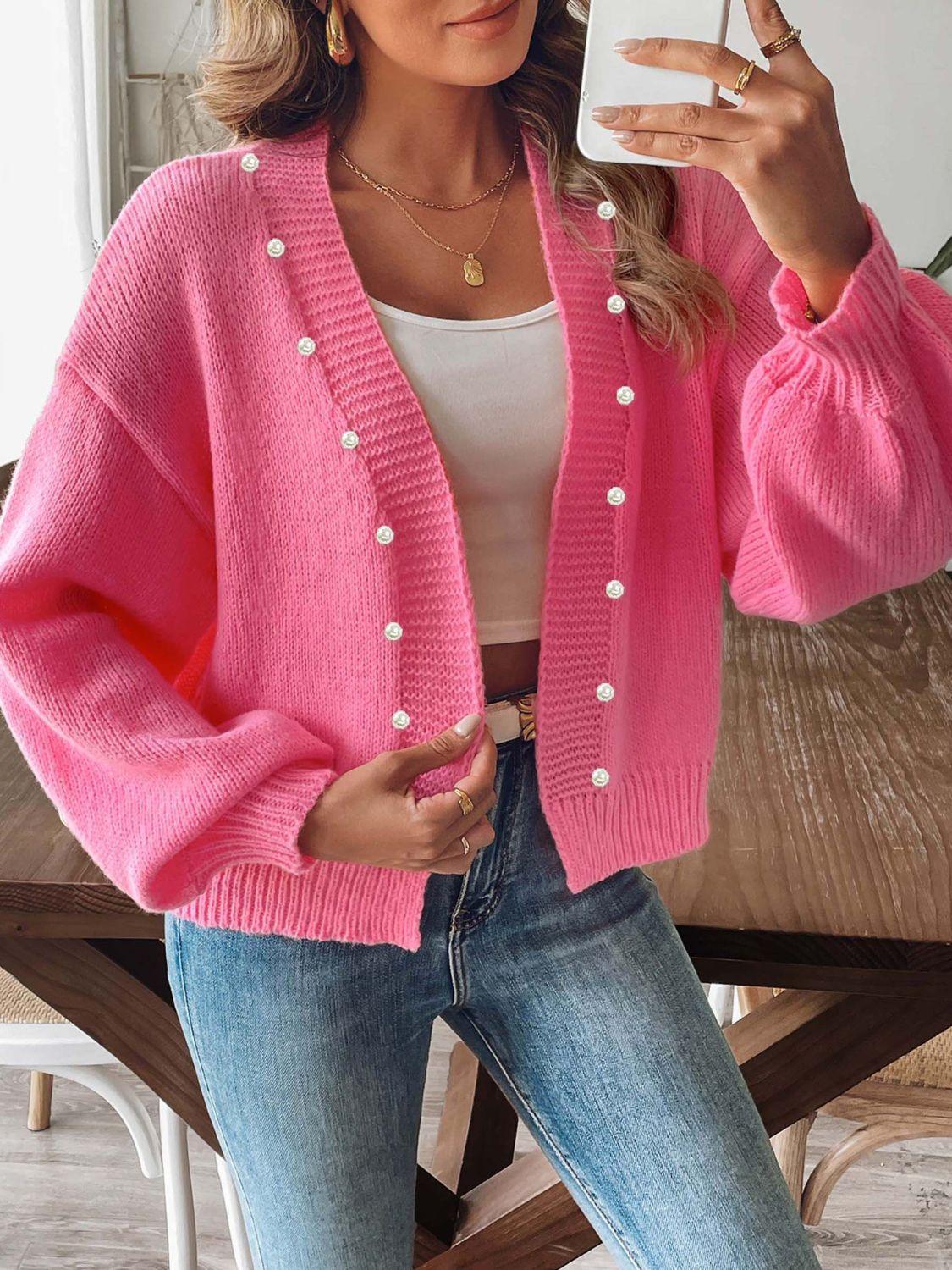 Pearl Cardigan Open Front Long Sleeve Soft Casual Knitwear cad317b2-510e-4705-b5a2-eb42bd928312-Max Trendsi