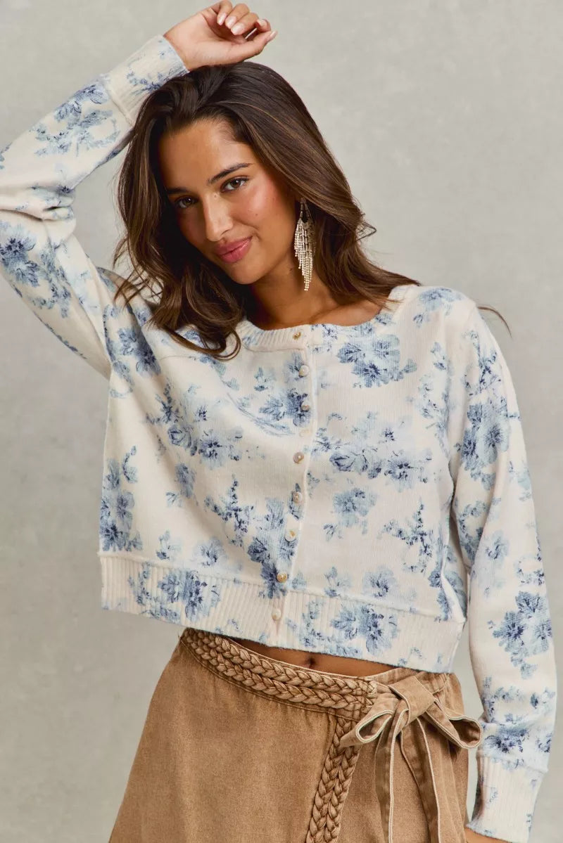 SO ME Vintage Floral Print Button Down Sweater Cardigan cae43f2aff0a445dbc5048d33293134d-Max-Origin Trendsi