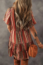 Bohemian Mini Dress Floral Print Buttoned V Neck Ruffle Short Sleeve caec2a5d-89d8-43e4-b0e7-4b79d4e76c31-Max-Origin Trendsi