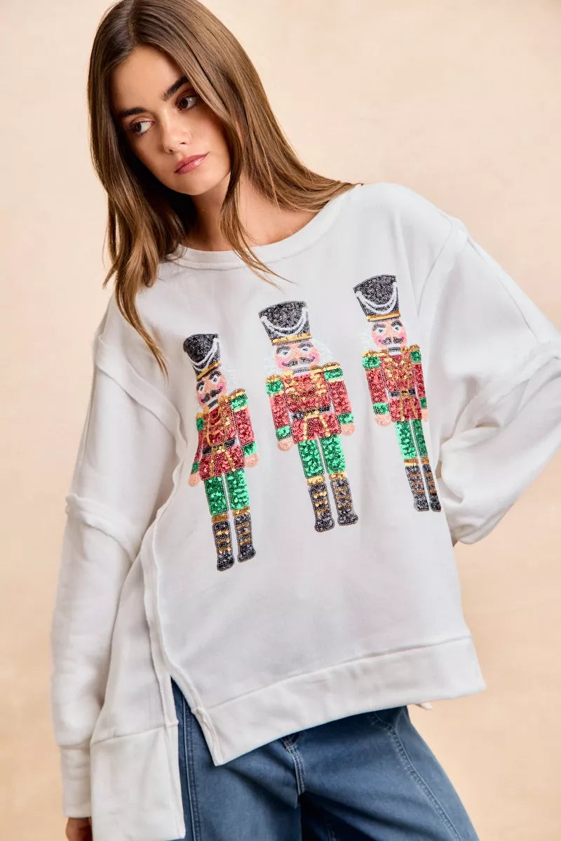BiBi Sweatshirt Christmas Sequin Nutcrackers Embroidery Oversized Top caf81ae614884e10ae57613bca0f4f79-Max-Origin Trendsi