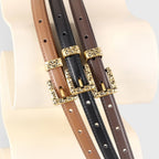 Skinny Leather Belt with Buckle - Genuine Cowhide, Imported, One Size 39.4 Inches
