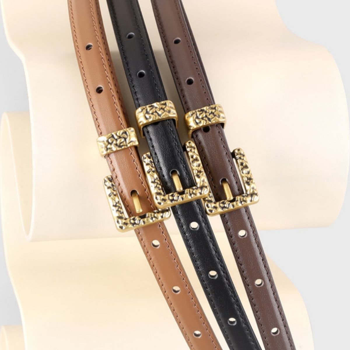 Skinny Leather Belt with Buckle - Genuine Cowhide, Imported, One Size 39.4 Inches