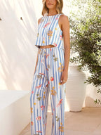 Women's Outfit Set Blue Summer Printed Stripe Tank Top and Pants Two-piece cb0d251427c04b0ea1b4784802356af8-Max-Origin Trendsi