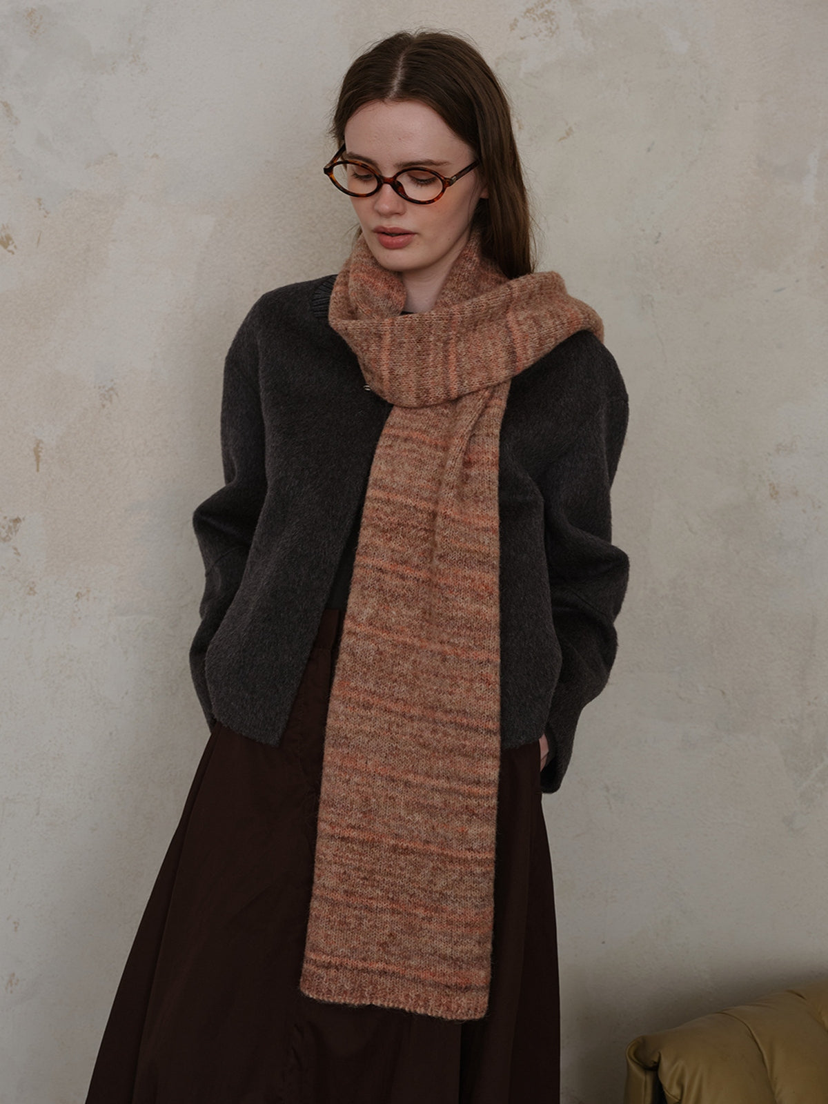 Women Fur Scarf Striped Detail Knit Long Soft Warm Accessories Terracotta One Size cb17a8e4-e6b9-413c-a2a8-24f4690fe6e2-Max Trendsi