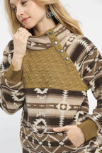 Umgee Womens Sweater Brown Aztec Print Sherpa High Neck Snap Pullover cb4fdca1-e856-4bc6-85a1-8819993f52b2-Max-Origin Trendsi