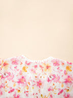 Women's Blouse Pink Floral Print Tassel Tie Smocked Puff Sleeve Smocked Top cb567d592e224d89a76471570ba69e07-Max-Origin Trendsi