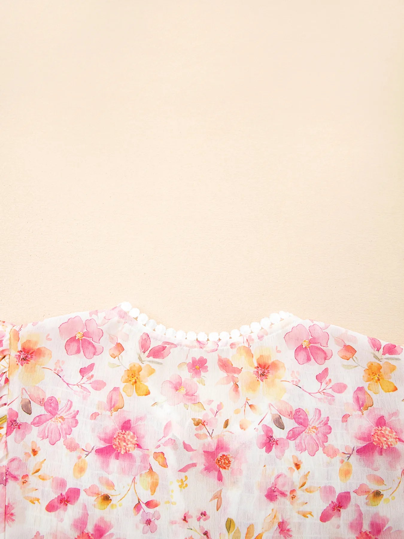 Women's Blouse Pink Floral Print Tassel Tie Smocked Puff Sleeve Smocked Top cb567d592e224d89a76471570ba69e07-Max-Origin Trendsi