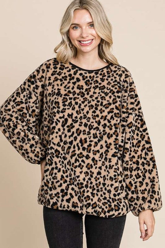 Culture Code Women Top Leopard Faux Fur Round Neck US Stock Blouse Brown cb587fc6-fa96-4ab3-96ff-3b1f3e81d5f3-Max Trendsi