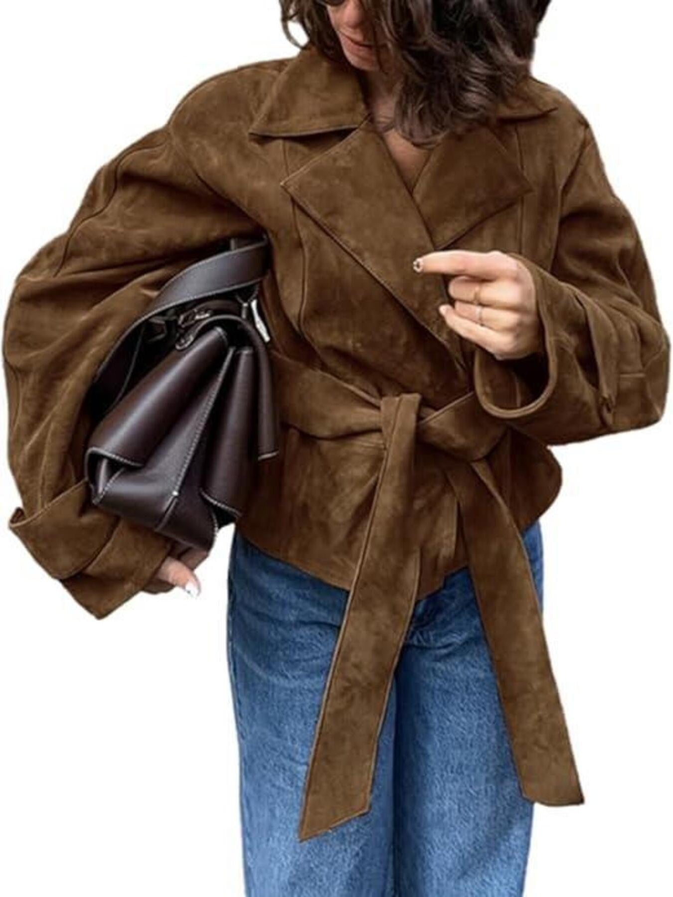 Vintage Suede Jacket with Tie Waist Belt