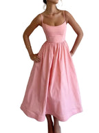 Adjustable Strap Scoop Neck Midi Dress