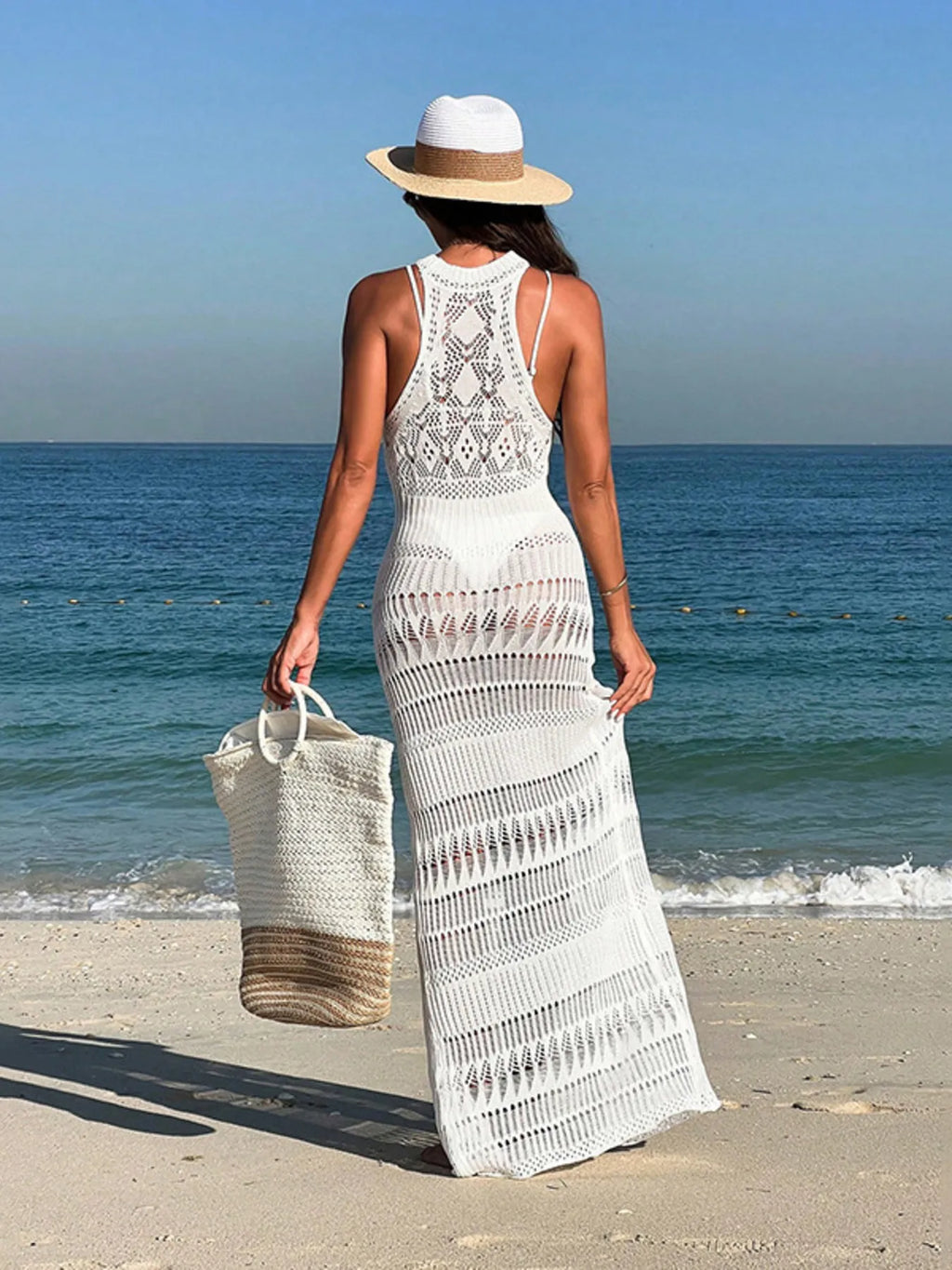 Cover-Up Maxi Dress Crochet White Sleeveless Split Cutout Beach Dresses White cb6b10e9855b48339f6f5a0230fd729b-Max-Origin Trendsi