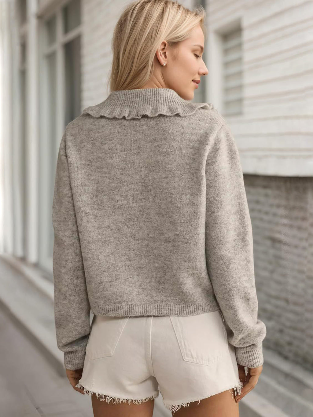 Women Cardigan Frill Collared Cotton Blend Knit Button Up Neck Long Sleeve cb6eb0f2-196e-46d7-800b-bbbde3f80550-Max Trendsi