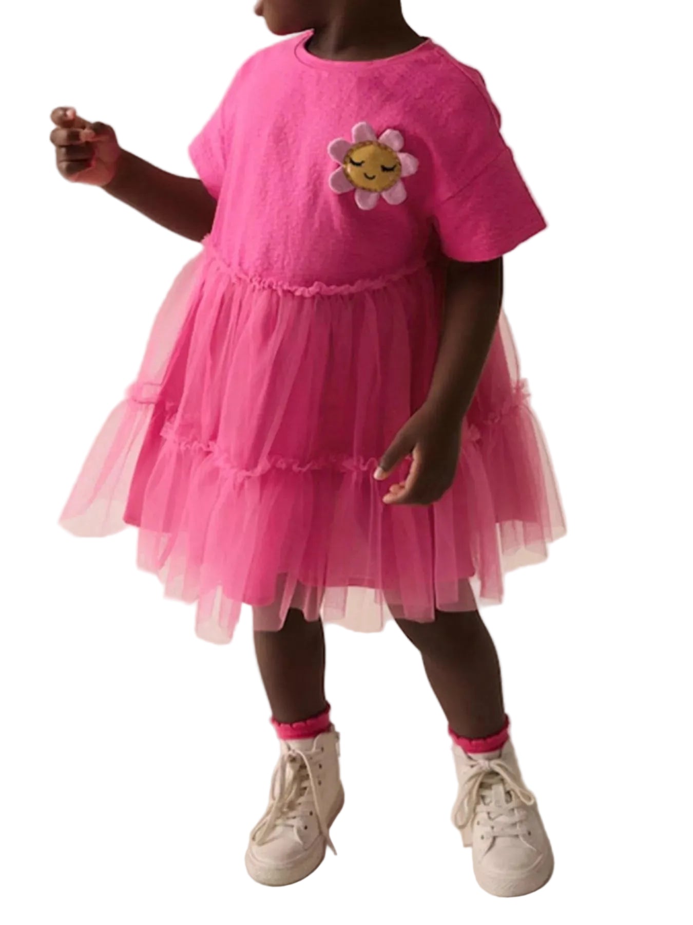 Children's Cute Flower Applique Tulle Layered Dress