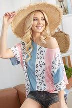 BiBi T-shirt Leopard Stripe Pink Blue Printed French Terry Oversized Top cb91235313c247809080c177b3483246-Max-Origin Trendsi