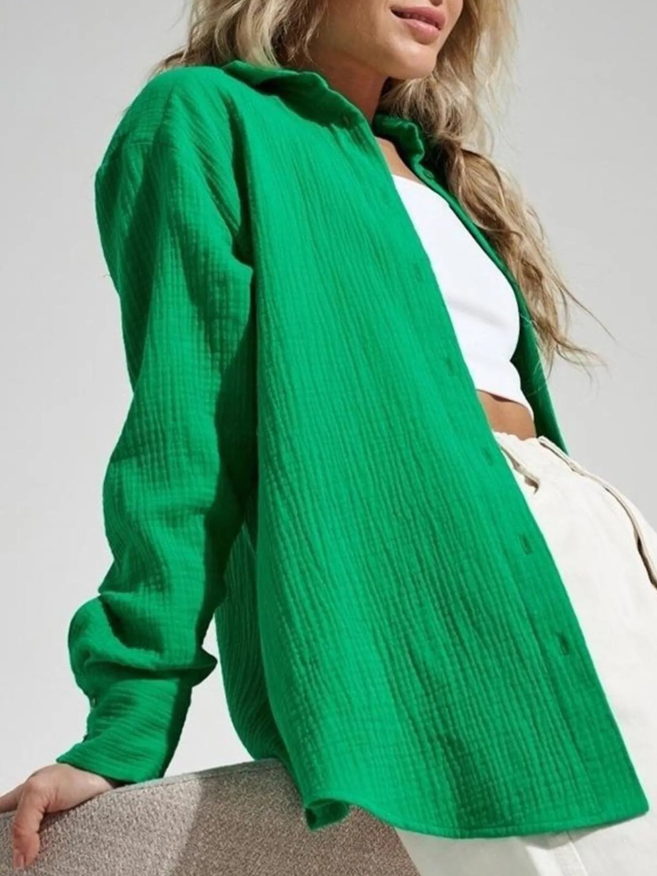 Women's Shirt Texture Oversized Button Up Long Sleeve Top cb997c6c-02b0-4760-b67d-a8e0469014f4-Max-Origin Trendsi