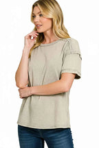 Zenana Acid Washed Round Neck T-shirts