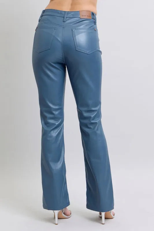 Judy Blue Faux Leather Blue Bootcut Pants High Waist Tummy Control cba54c755fc5403d97d5cca19c434cbb-Max-Origin Trendsi
