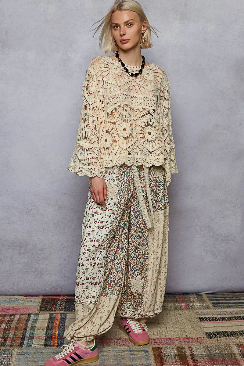 POL Womens Chrochet Top Cream Round Neck Weave Knit Pattern Cropped cba74e58-e20e-4fc4-920f-163fd1c58cd2-Max-Origin Trendsi