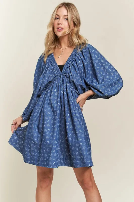 ADORA Mini Dress Batwing Long Sleeves Floral Blue V Neck Oversized cbb3e49c4c45401eb2b8cf27717ce9b4-Max-Origin Trendsi