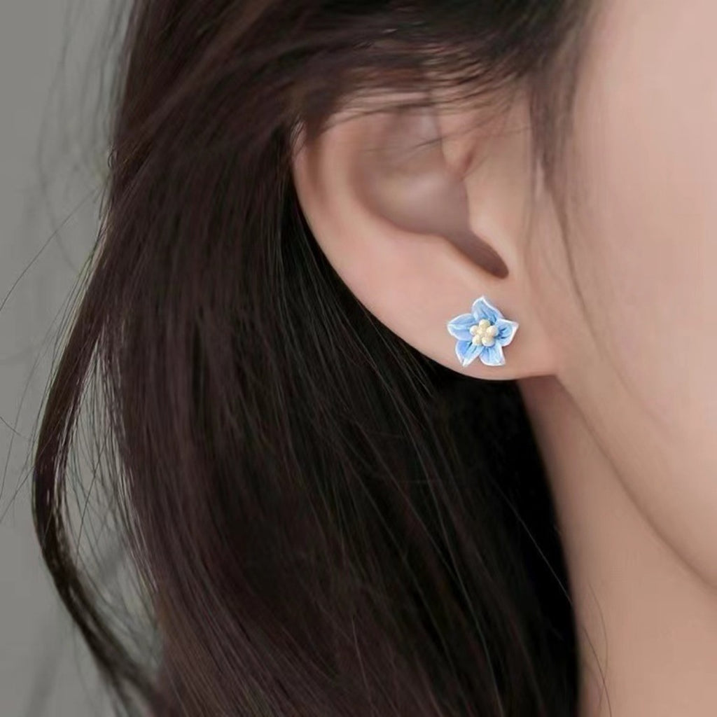 Floral Resin Stud Earrings with 925 Silver Posts, One Pair