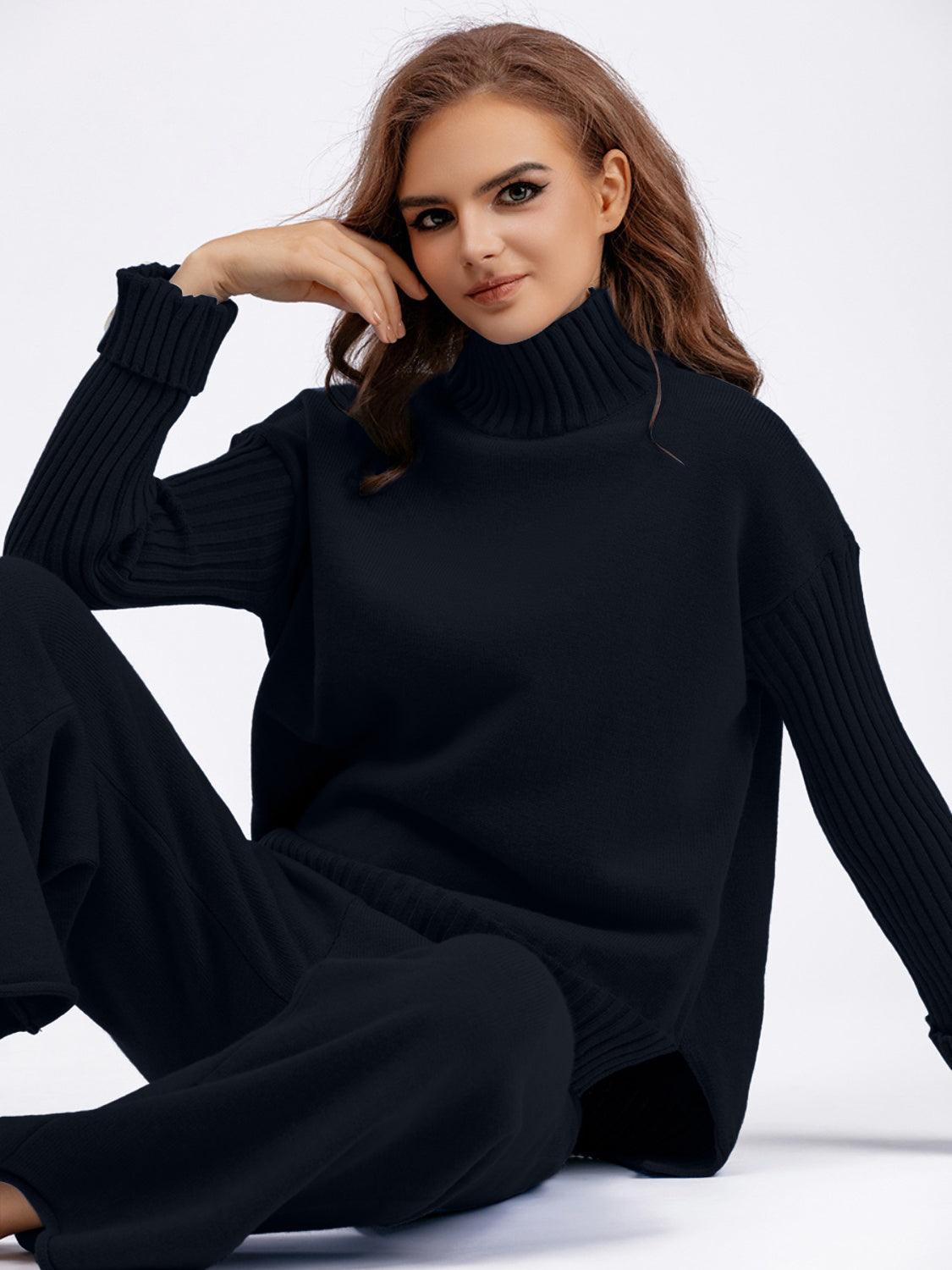 Basic Bae Turtleneck Sweater Set Long Sleeve Knit Top and Pants