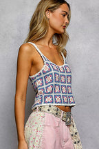 POL Cropped Crochet Cami Blue Floral Scalloped Edge with Granny Square Pattern cbc5b177-1764-449e-8fa9-6793f23ac5e1-Max-Origin Trendsi