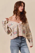 SO ME Womens Sweater Cardigan Floral Pattern Long Sleeve Button cbc619acf7d34980a3d142bb42498d43-Max-Origin Trendsi