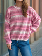 Gradient Striped Sweater Round Neck Dropped Shoulder Pullover cbcc880e-46df-43b3-ab05-3abf9a485c84-Max Trendsi