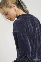 Umgee Sweatshirt Velour Midnight Blue Crewneck Balloon Long Sleeve Top cbcd3184-9aac-4d66-8d56-6187bbc01406-Max-Origin Trendsi