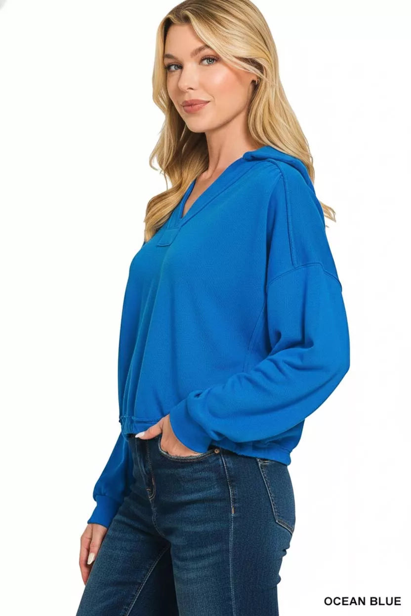 Zenana Women Sweatshirt Ocean Blue French Terry Collared Exposed Seam Top cbdcfc78-2771-478d-8907-c96b8cd6ccca-Max-Origin Trendsi