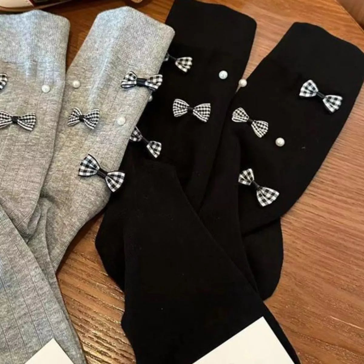 Women's Crew Socks Cotton Bow Pearl Detail Soft 1 Pair cbe9ea22-c2d2-4b27-9253-91b635886c2b-Max-Origin Trendsi
