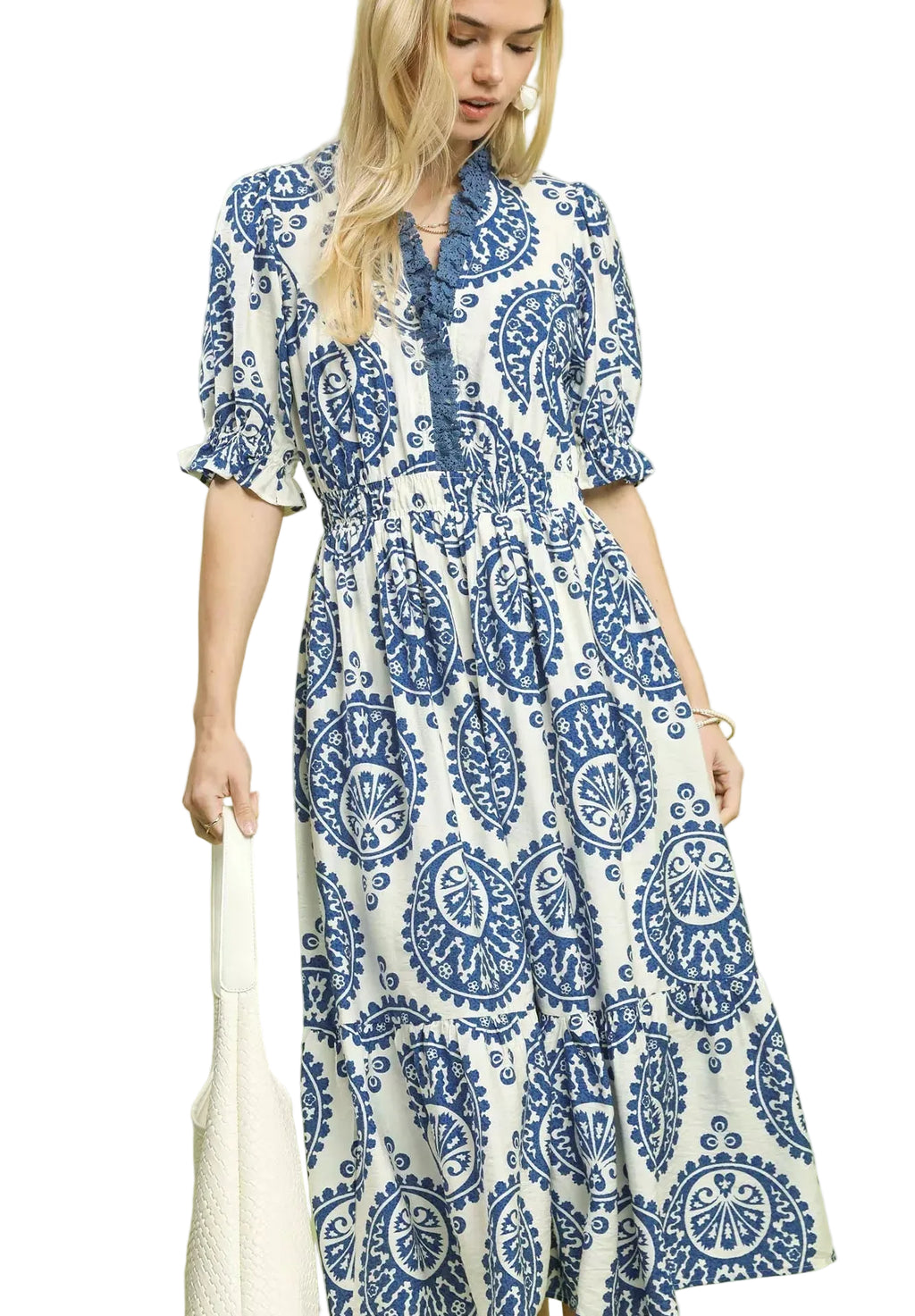 Umgee Paisley Smocked Waist Midi Dress